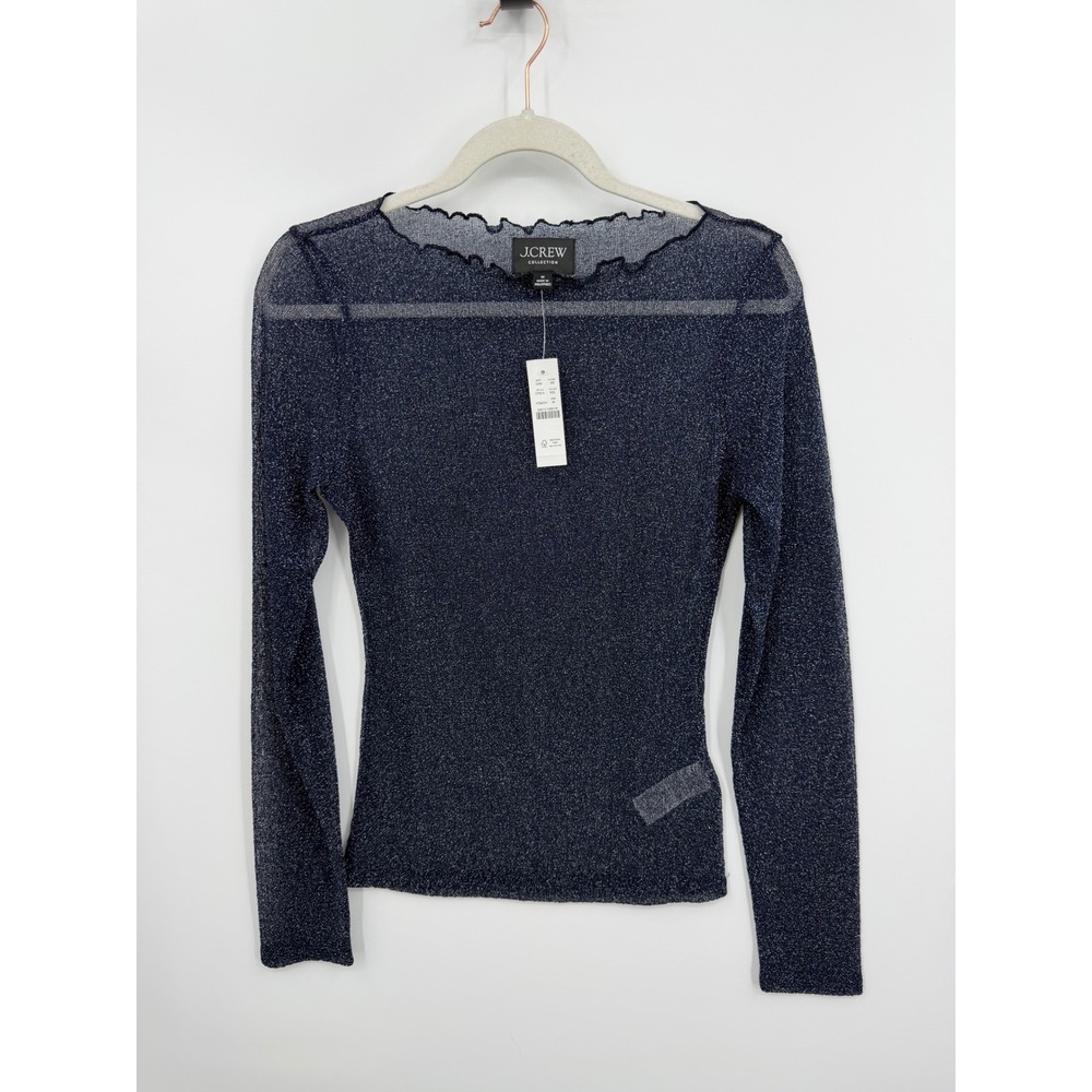 J.Crew Collection Sheer Metallic Mesh Top Women M Navy Sparkle CF674